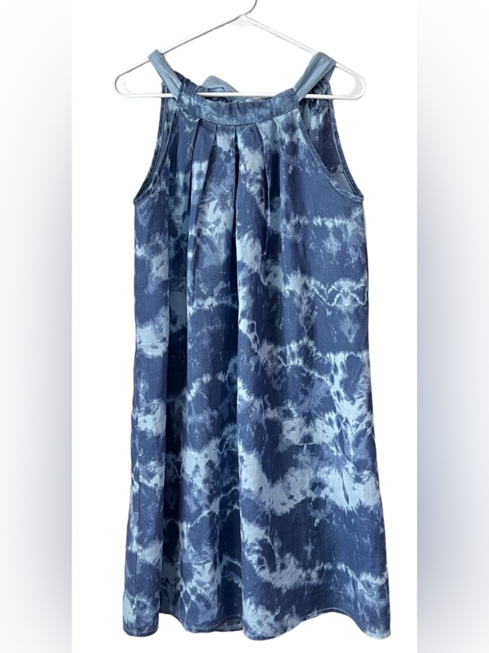 Bellambra Linen Dress Blue Tie Dye Halter Sleeveless Size M NWT Made in Italy